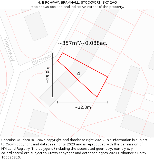 4, BIRCHWAY, BRAMHALL, STOCKPORT, SK7 2AG: Plot and title map