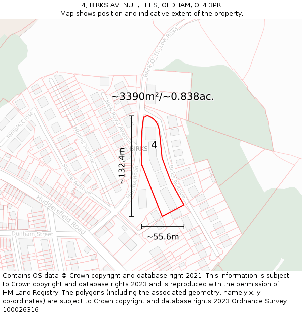 4, BIRKS AVENUE, LEES, OLDHAM, OL4 3PR: Plot and title map