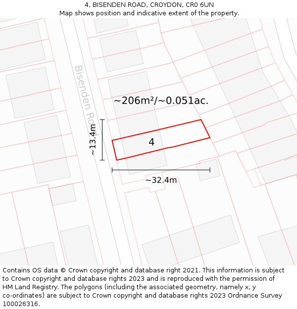 4, BISENDEN ROAD, CROYDON, CR0 6UN: Plot and title map