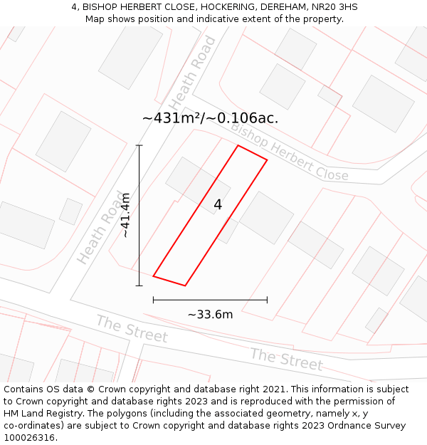 4, BISHOP HERBERT CLOSE, HOCKERING, DEREHAM, NR20 3HS: Plot and title map
