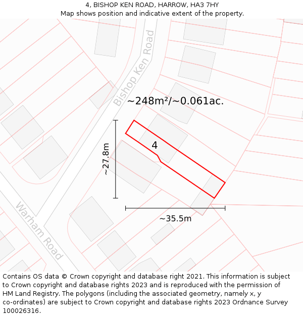 4, BISHOP KEN ROAD, HARROW, HA3 7HY: Plot and title map