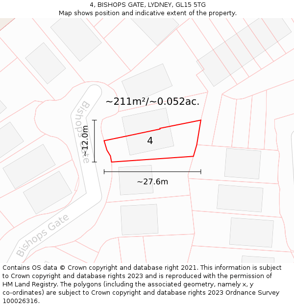 4, BISHOPS GATE, LYDNEY, GL15 5TG: Plot and title map