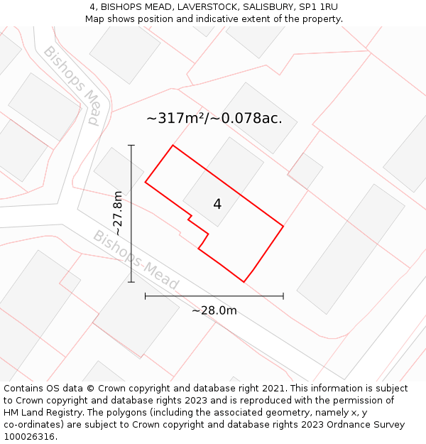4, BISHOPS MEAD, LAVERSTOCK, SALISBURY, SP1 1RU: Plot and title map