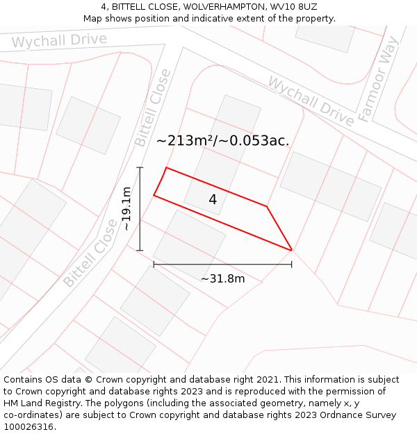 4, BITTELL CLOSE, WOLVERHAMPTON, WV10 8UZ: Plot and title map