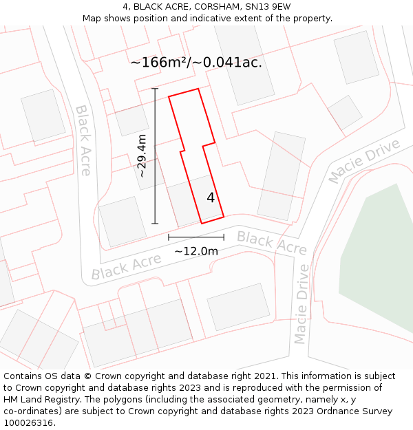 4, BLACK ACRE, CORSHAM, SN13 9EW: Plot and title map