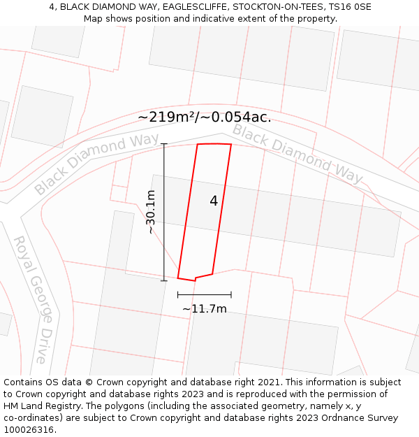 4, BLACK DIAMOND WAY, EAGLESCLIFFE, STOCKTON-ON-TEES, TS16 0SE: Plot and title map