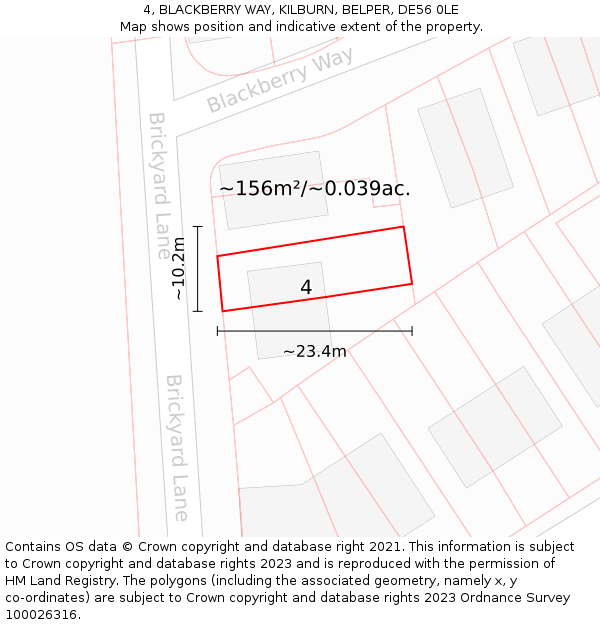 4, BLACKBERRY WAY, KILBURN, BELPER, DE56 0LE: Plot and title map