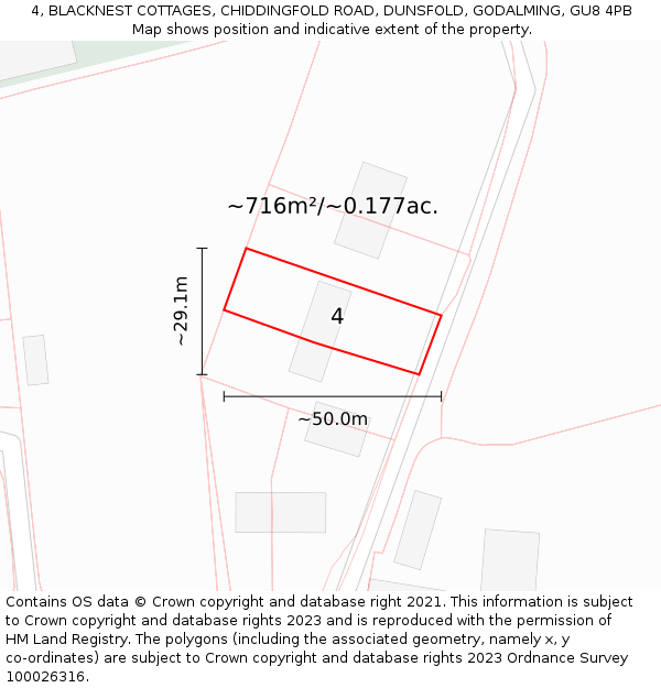 4, BLACKNEST COTTAGES, CHIDDINGFOLD ROAD, DUNSFOLD, GODALMING, GU8 4PB: Plot and title map