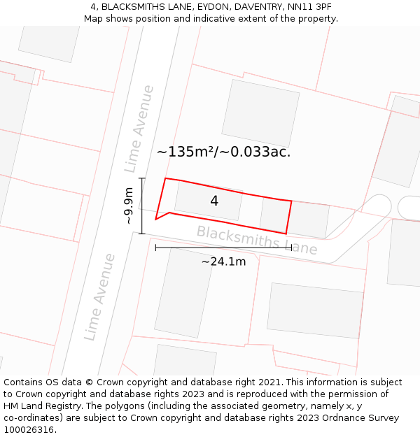 4, BLACKSMITHS LANE, EYDON, DAVENTRY, NN11 3PF: Plot and title map