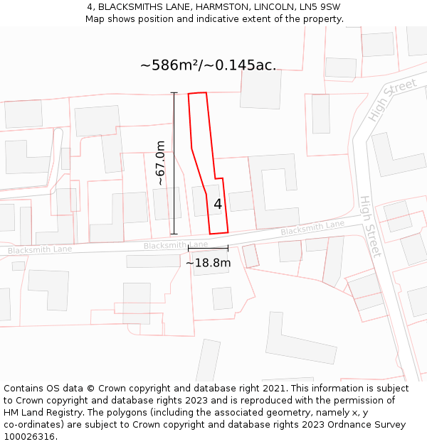 4, BLACKSMITHS LANE, HARMSTON, LINCOLN, LN5 9SW: Plot and title map
