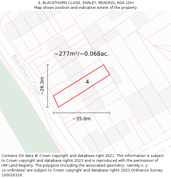 4, BLACKTHORN CLOSE, EARLEY, READING, RG6 1DH: Plot and title map