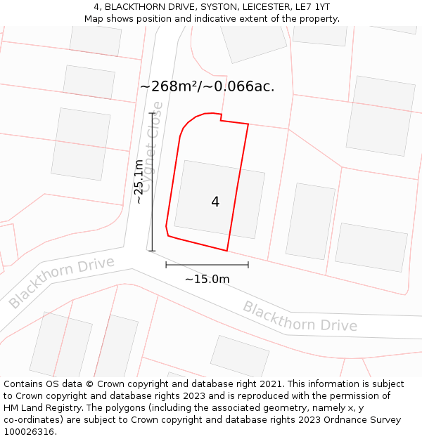 4, BLACKTHORN DRIVE, SYSTON, LEICESTER, LE7 1YT: Plot and title map