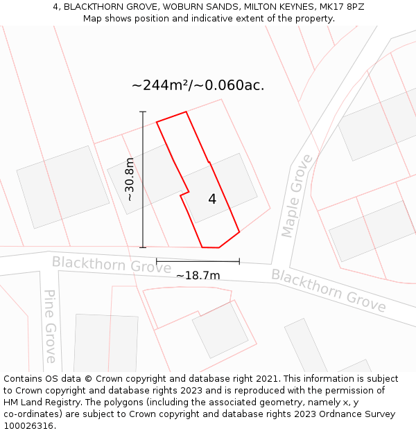 4, BLACKTHORN GROVE, WOBURN SANDS, MILTON KEYNES, MK17 8PZ: Plot and title map