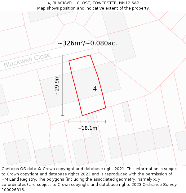 4, BLACKWELL CLOSE, TOWCESTER, NN12 6AP: Plot and title map