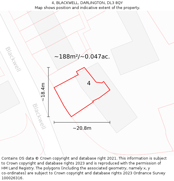 4, BLACKWELL, DARLINGTON, DL3 8QY: Plot and title map