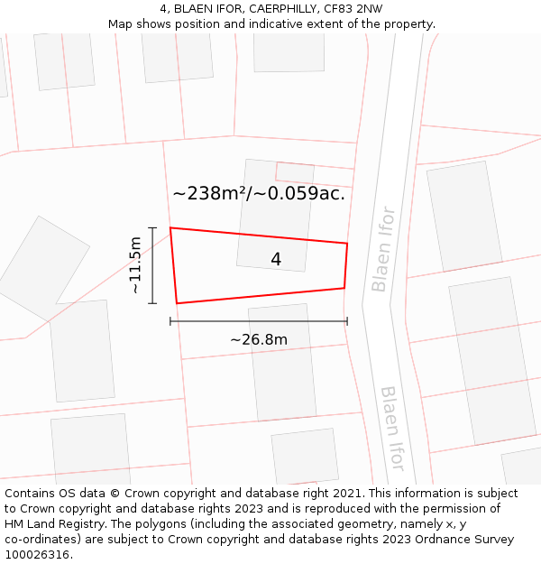 4, BLAEN IFOR, CAERPHILLY, CF83 2NW: Plot and title map