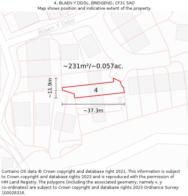 4, BLAEN Y DDOL, BRIDGEND, CF31 5AD: Plot and title map