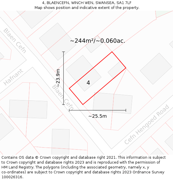 4, BLAENCEFN, WINCH WEN, SWANSEA, SA1 7LF: Plot and title map