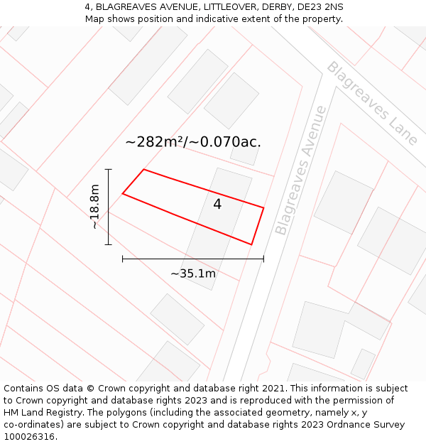 4, BLAGREAVES AVENUE, LITTLEOVER, DERBY, DE23 2NS: Plot and title map