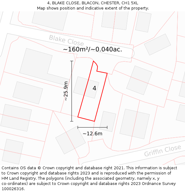 4, BLAKE CLOSE, BLACON, CHESTER, CH1 5XL: Plot and title map
