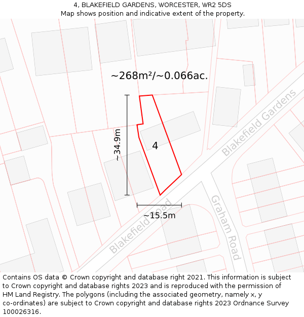 4, BLAKEFIELD GARDENS, WORCESTER, WR2 5DS: Plot and title map