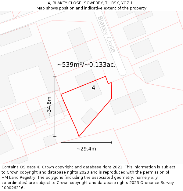 4, BLAKEY CLOSE, SOWERBY, THIRSK, YO7 1JL: Plot and title map