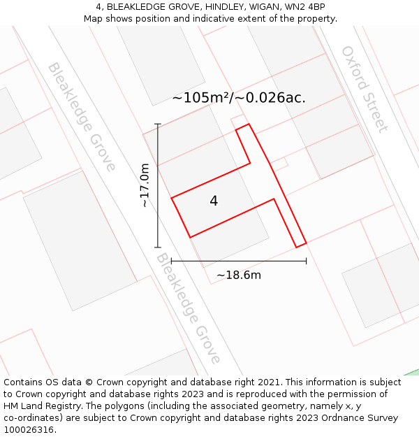 4, BLEAKLEDGE GROVE, HINDLEY, WIGAN, WN2 4BP: Plot and title map