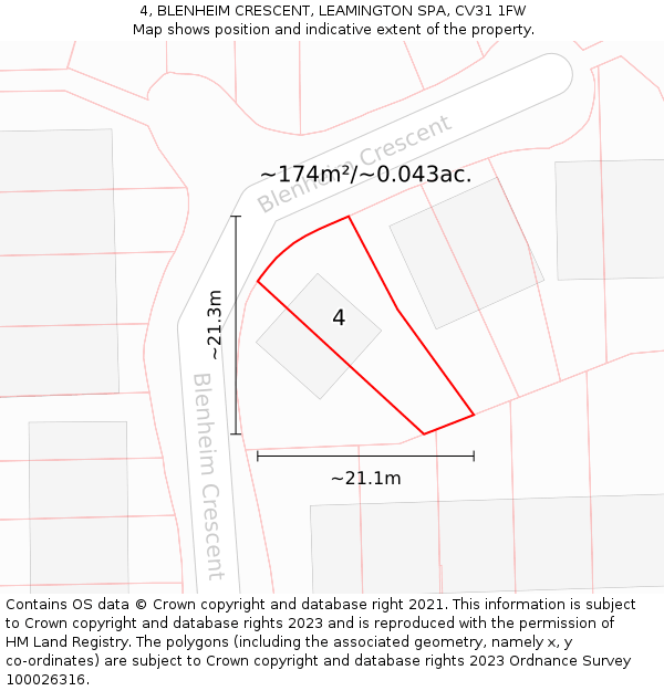 4, BLENHEIM CRESCENT, LEAMINGTON SPA, CV31 1FW: Plot and title map