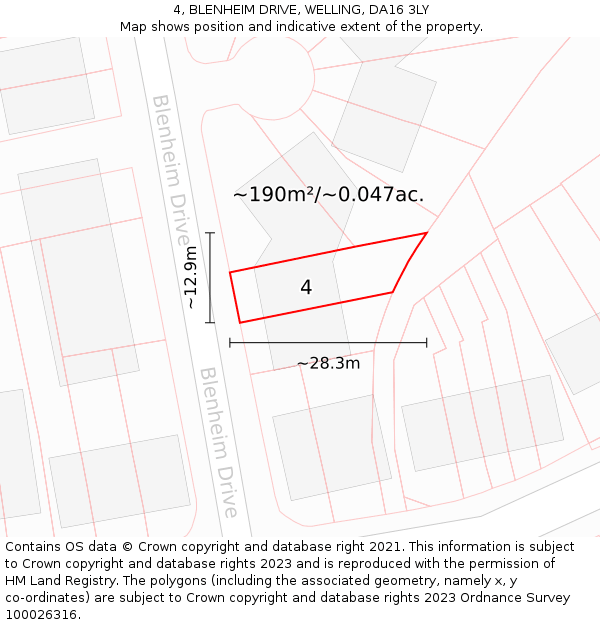 4, BLENHEIM DRIVE, WELLING, DA16 3LY: Plot and title map