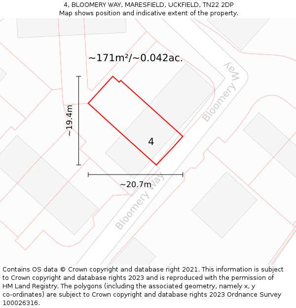 4, BLOOMERY WAY, MARESFIELD, UCKFIELD, TN22 2DP: Plot and title map