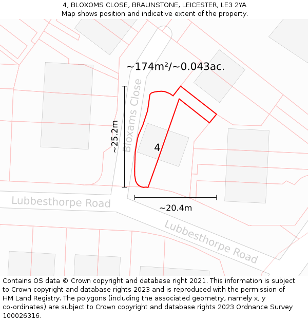 4, BLOXOMS CLOSE, BRAUNSTONE, LEICESTER, LE3 2YA: Plot and title map