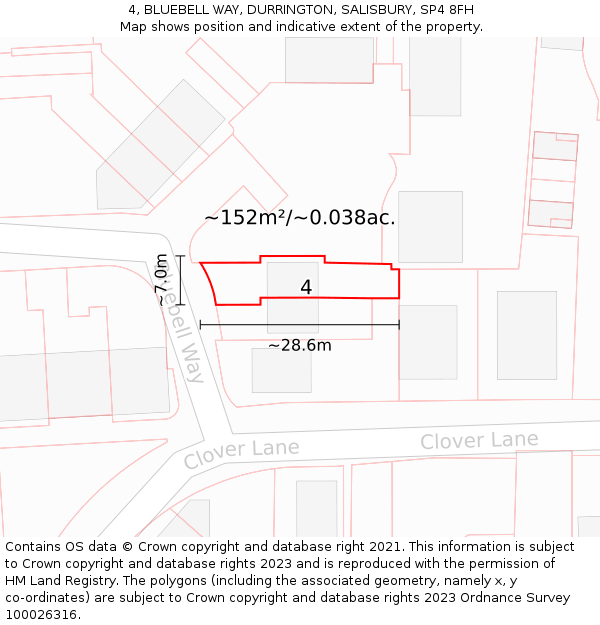 4, BLUEBELL WAY, DURRINGTON, SALISBURY, SP4 8FH: Plot and title map