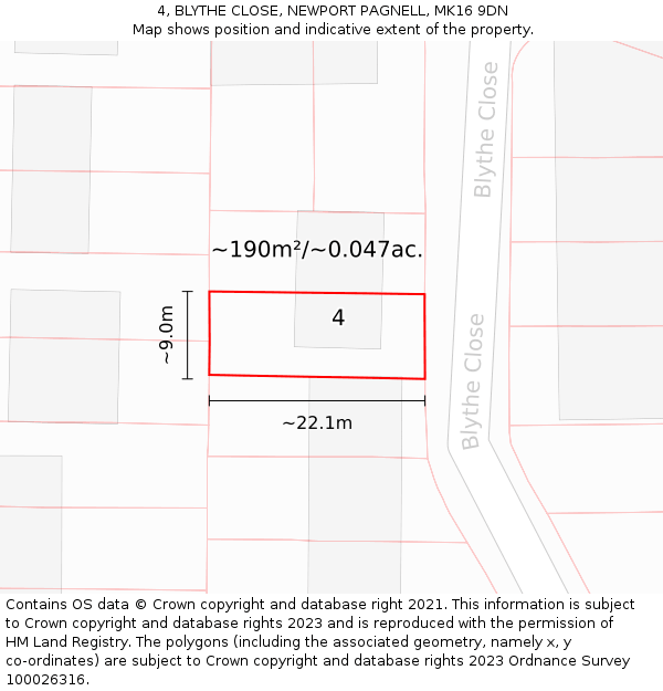 4, BLYTHE CLOSE, NEWPORT PAGNELL, MK16 9DN: Plot and title map