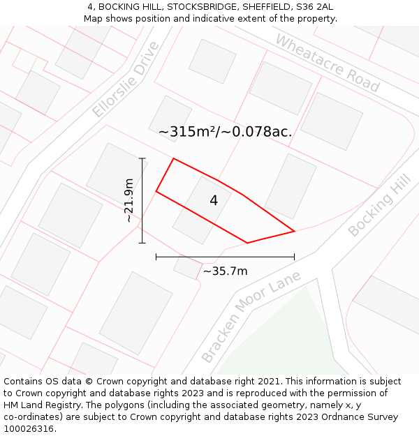4, BOCKING HILL, STOCKSBRIDGE, SHEFFIELD, S36 2AL: Plot and title map