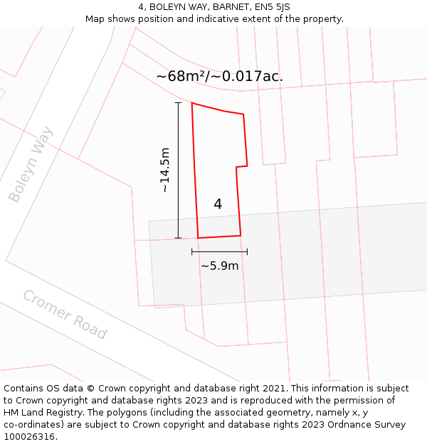 4, BOLEYN WAY, BARNET, EN5 5JS: Plot and title map