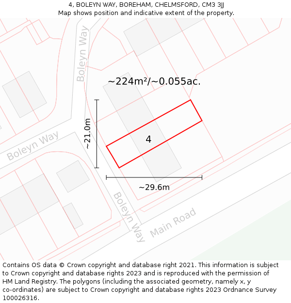 4, BOLEYN WAY, BOREHAM, CHELMSFORD, CM3 3JJ: Plot and title map