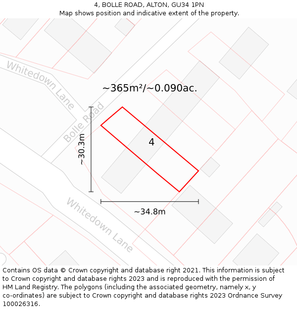 4, BOLLE ROAD, ALTON, GU34 1PN: Plot and title map