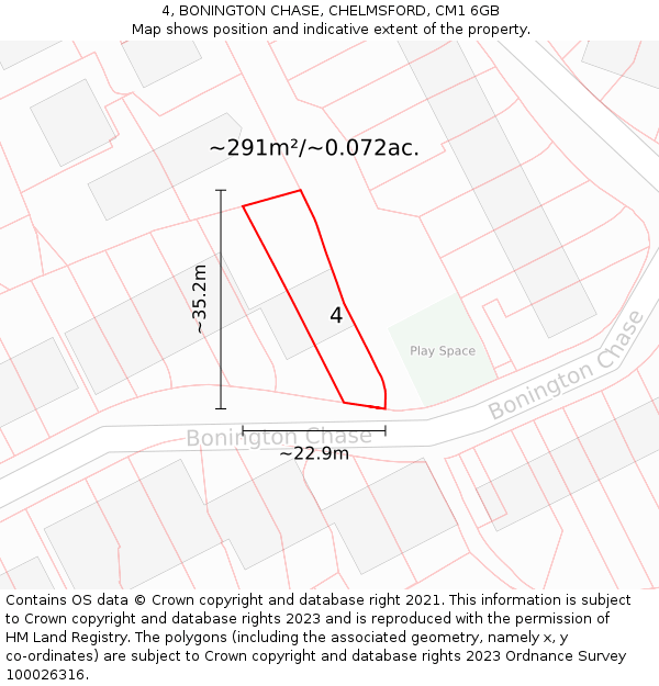 4, BONINGTON CHASE, CHELMSFORD, CM1 6GB: Plot and title map