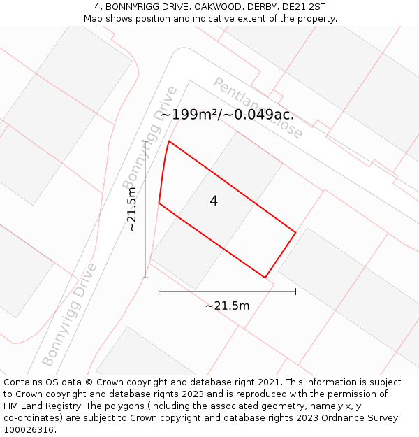 4, BONNYRIGG DRIVE, OAKWOOD, DERBY, DE21 2ST: Plot and title map