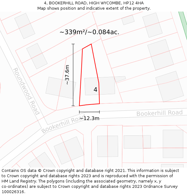 4, BOOKERHILL ROAD, HIGH WYCOMBE, HP12 4HA: Plot and title map