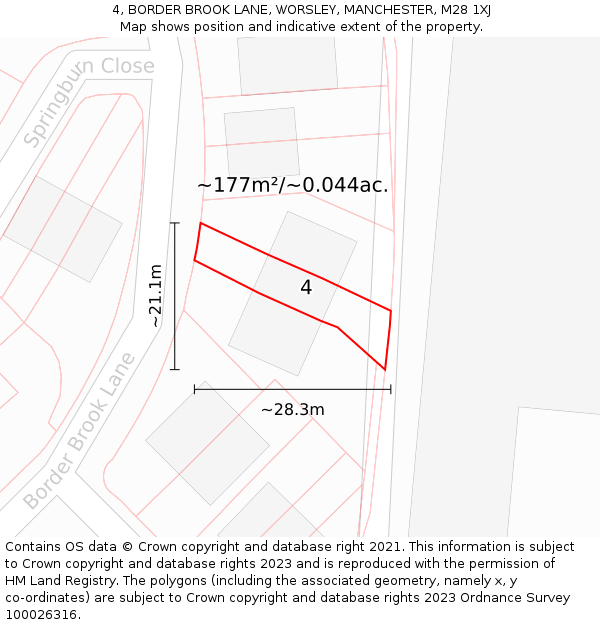 4, BORDER BROOK LANE, WORSLEY, MANCHESTER, M28 1XJ: Plot and title map