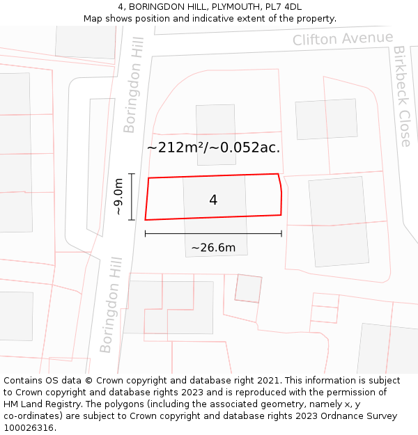 4, BORINGDON HILL, PLYMOUTH, PL7 4DL: Plot and title map
