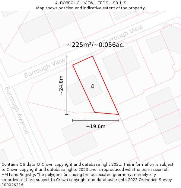 4, BORROUGH VIEW, LEEDS, LS8 1LS: Plot and title map