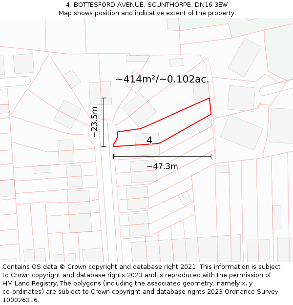 4, BOTTESFORD AVENUE, SCUNTHORPE, DN16 3EW: Plot and title map