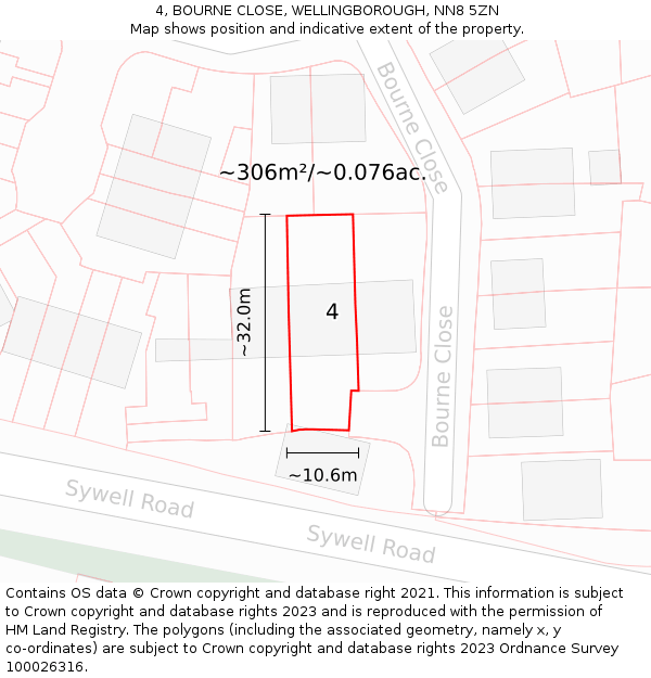4, BOURNE CLOSE, WELLINGBOROUGH, NN8 5ZN: Plot and title map