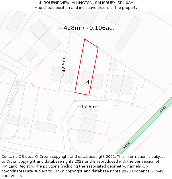 4, BOURNE VIEW, ALLINGTON, SALISBURY, SP4 0AA: Plot and title map