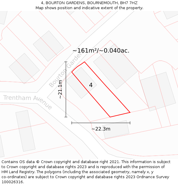 4, BOURTON GARDENS, BOURNEMOUTH, BH7 7HZ: Plot and title map