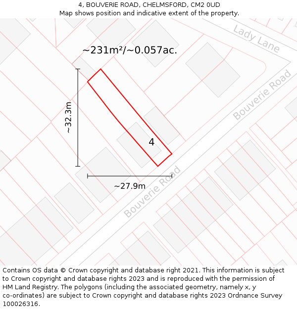 4, BOUVERIE ROAD, CHELMSFORD, CM2 0UD: Plot and title map