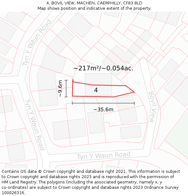 4, BOVIL VIEW, MACHEN, CAERPHILLY, CF83 8LD: Plot and title map