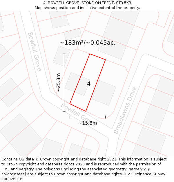4, BOWFELL GROVE, STOKE-ON-TRENT, ST3 5XR: Plot and title map